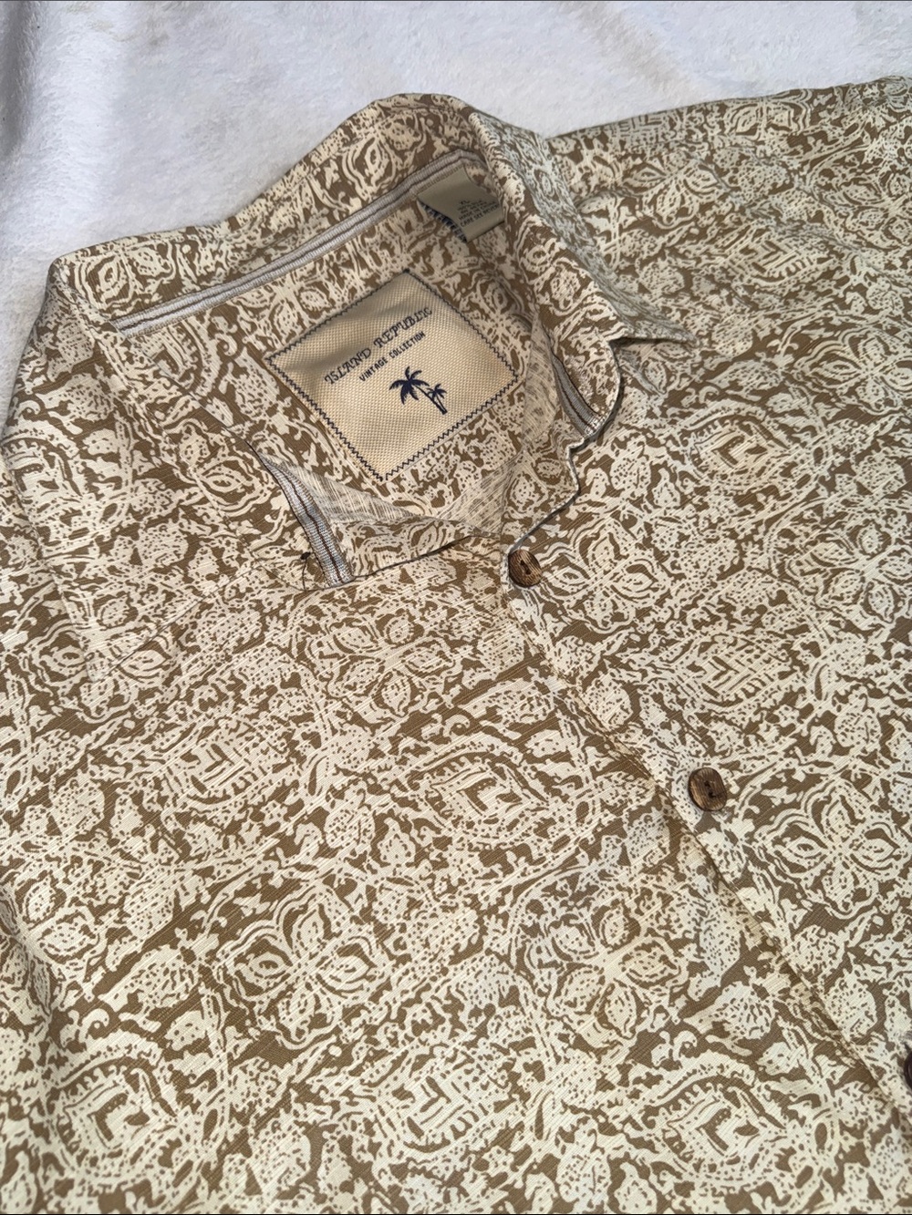 Island Republic Cream and Brown Patterned Short-Sleeve Button-Down Shirt - Picture 3 of 9